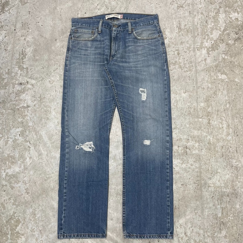Levis Jeans 34x32 Blue Pants 514 Slim‎ Straight Faded Distressed Grunge Denim